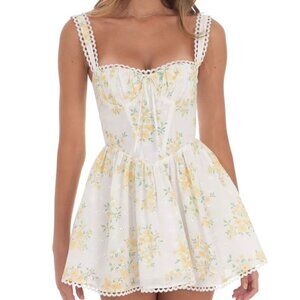 COMING SOON LUCY IN THE SKY YELLOW FLORAL CORSET MINI DRESS
